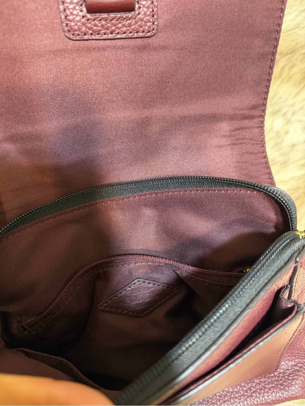 Fossil Burgundy Leather and Suede Crossbody with Key Charm - Picture 5 of 9